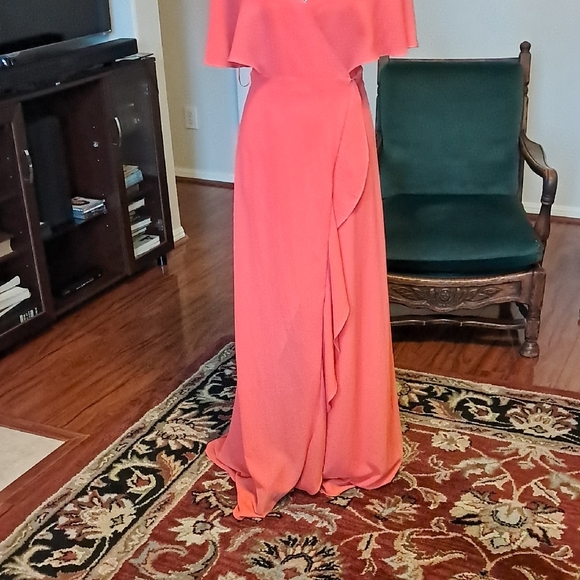 Halston Elegant Coral Wrap Dress XS - Picture 3 of 6